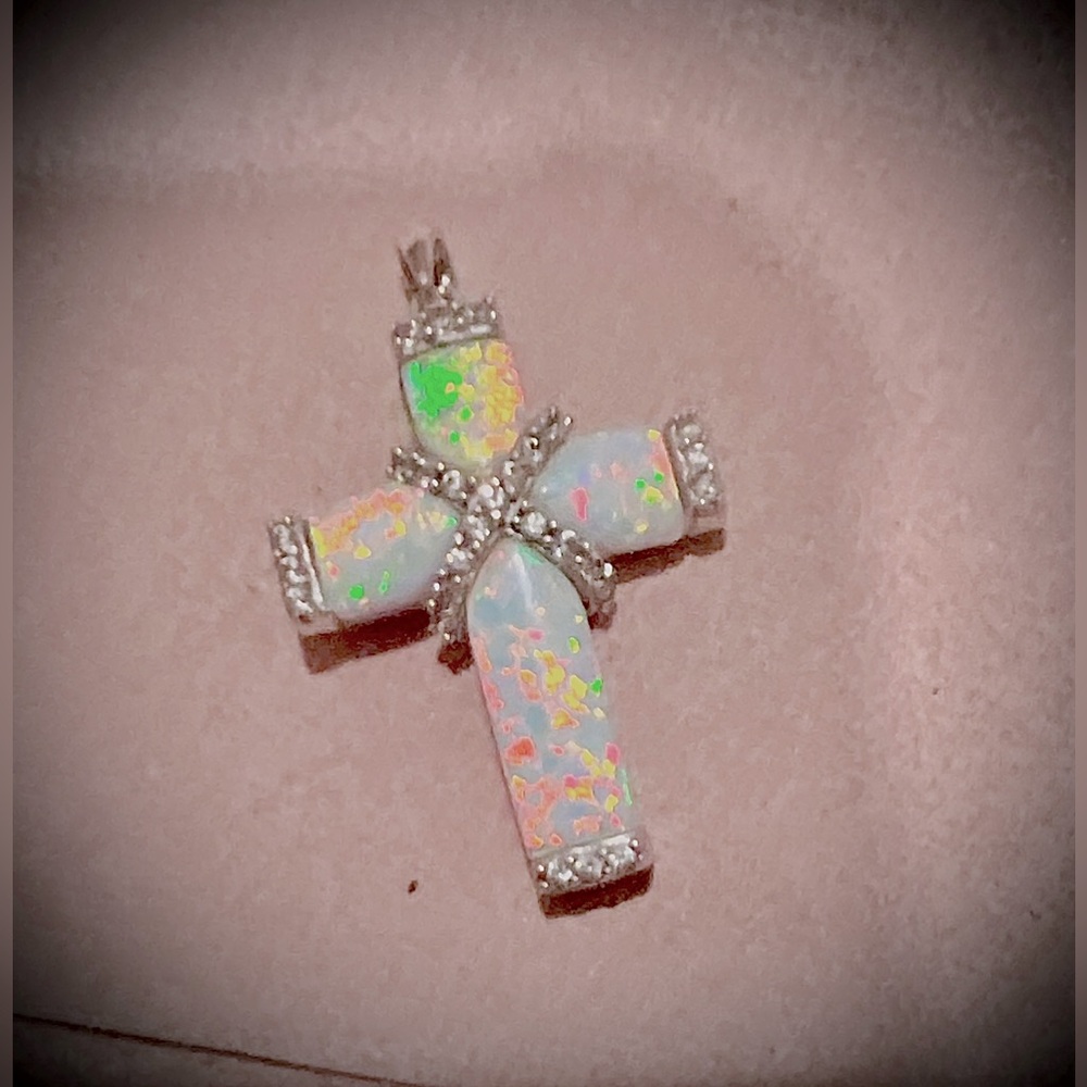 Authentic white Opal & pace Diamond Cross